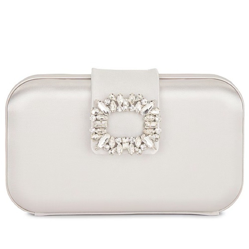 Olga Berg Emmy Crystal Trim Clutch in Oyster NWT